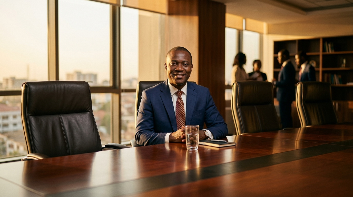 Conference table with host at centre